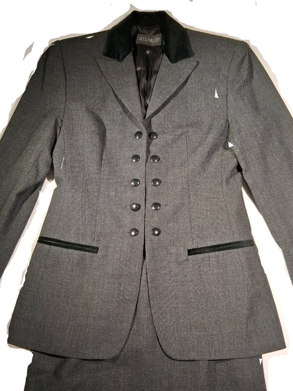Vintage 80's Women's Suit Dark Gray sz 4 Jules Miller  Wool Buttons Made USA EXC
